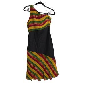 Castelbajac Womens Shift Dress Black Striped One Shoulder Flutter Hem Italy 42